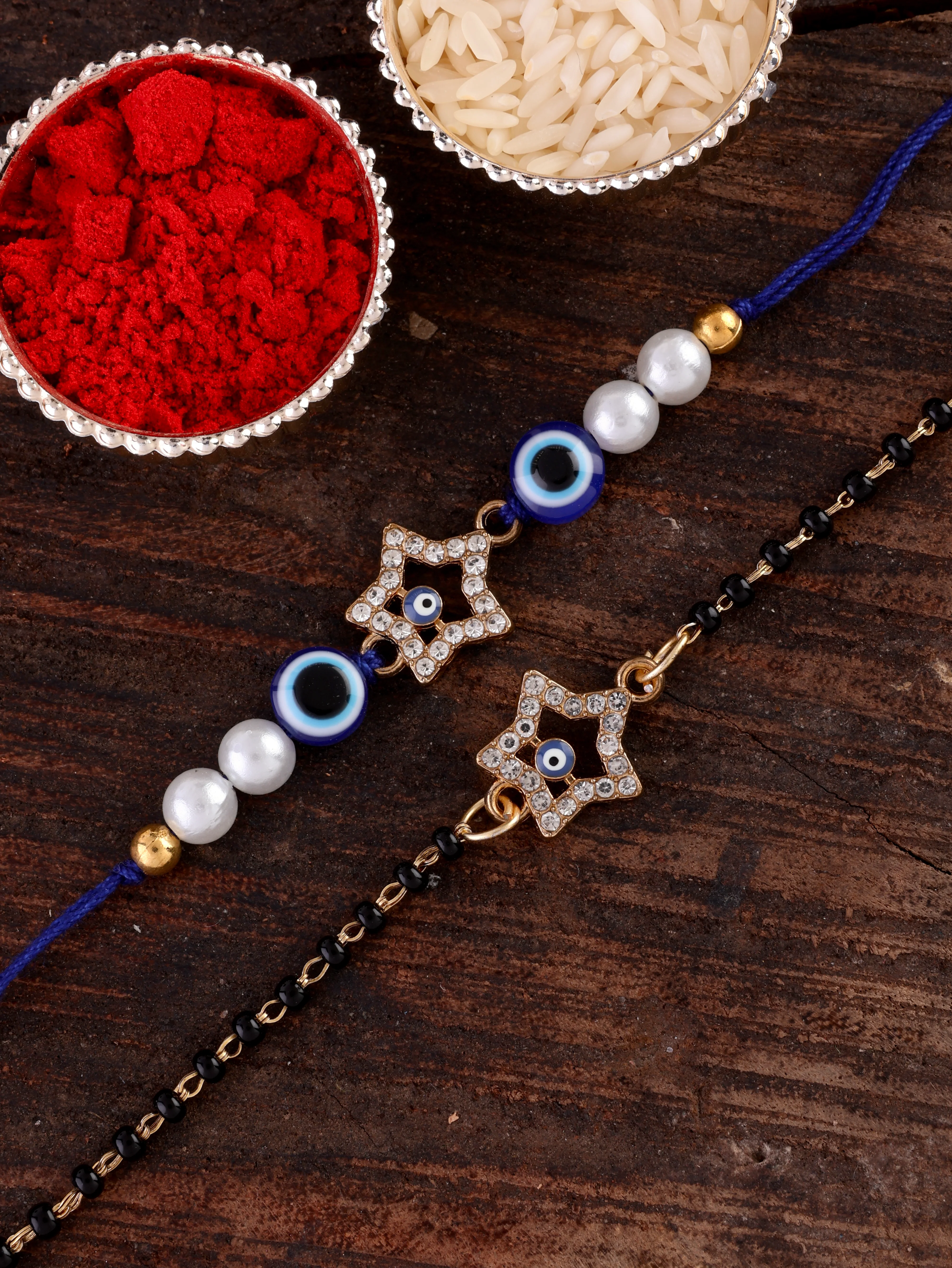 Vritika Bhaiya Bhabhi Rakhi Mangalsutra with Tilak Set and Card - Image 2