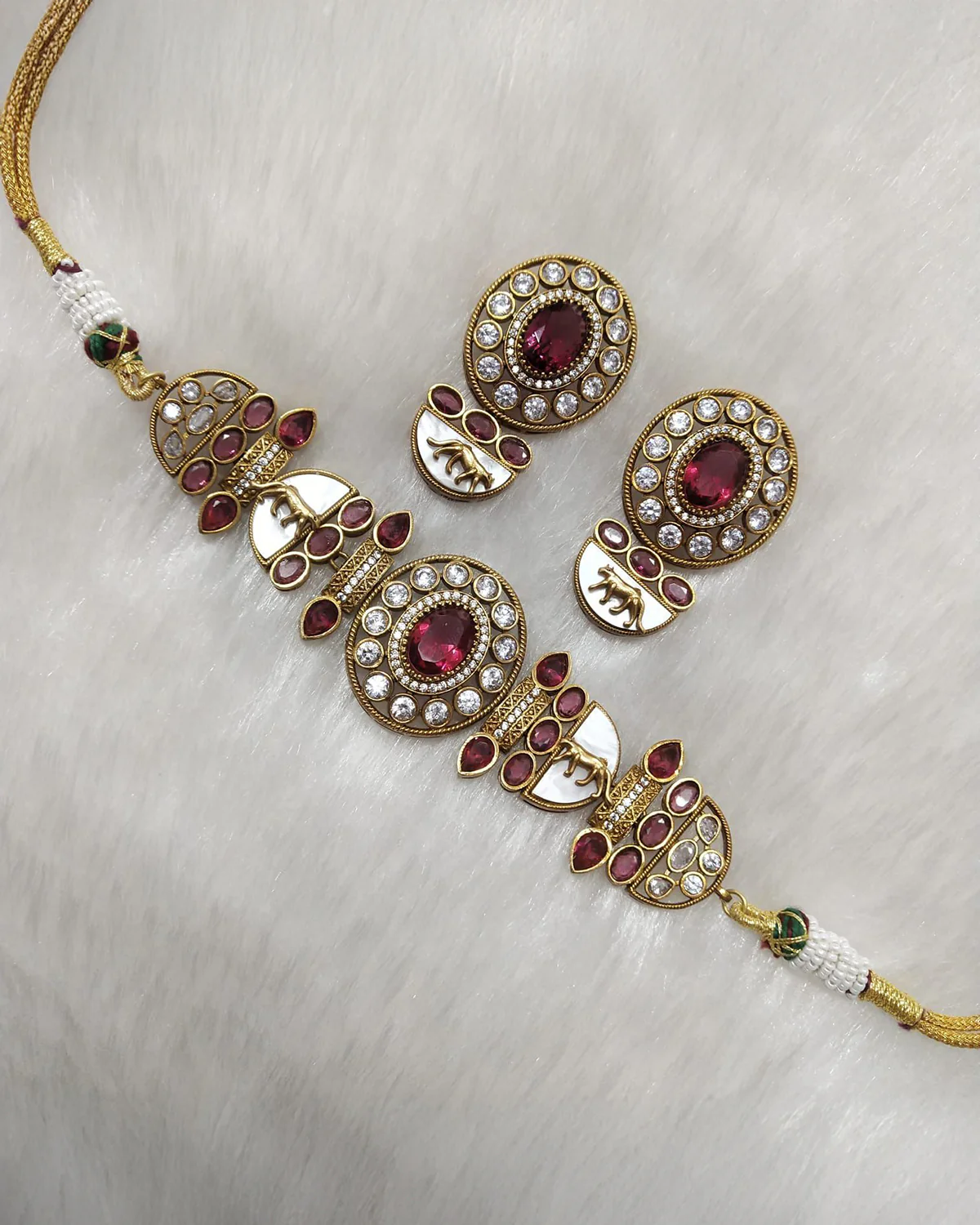 Wine Aishani Premium Sabya Inspired Necklace with Earring - Image 3