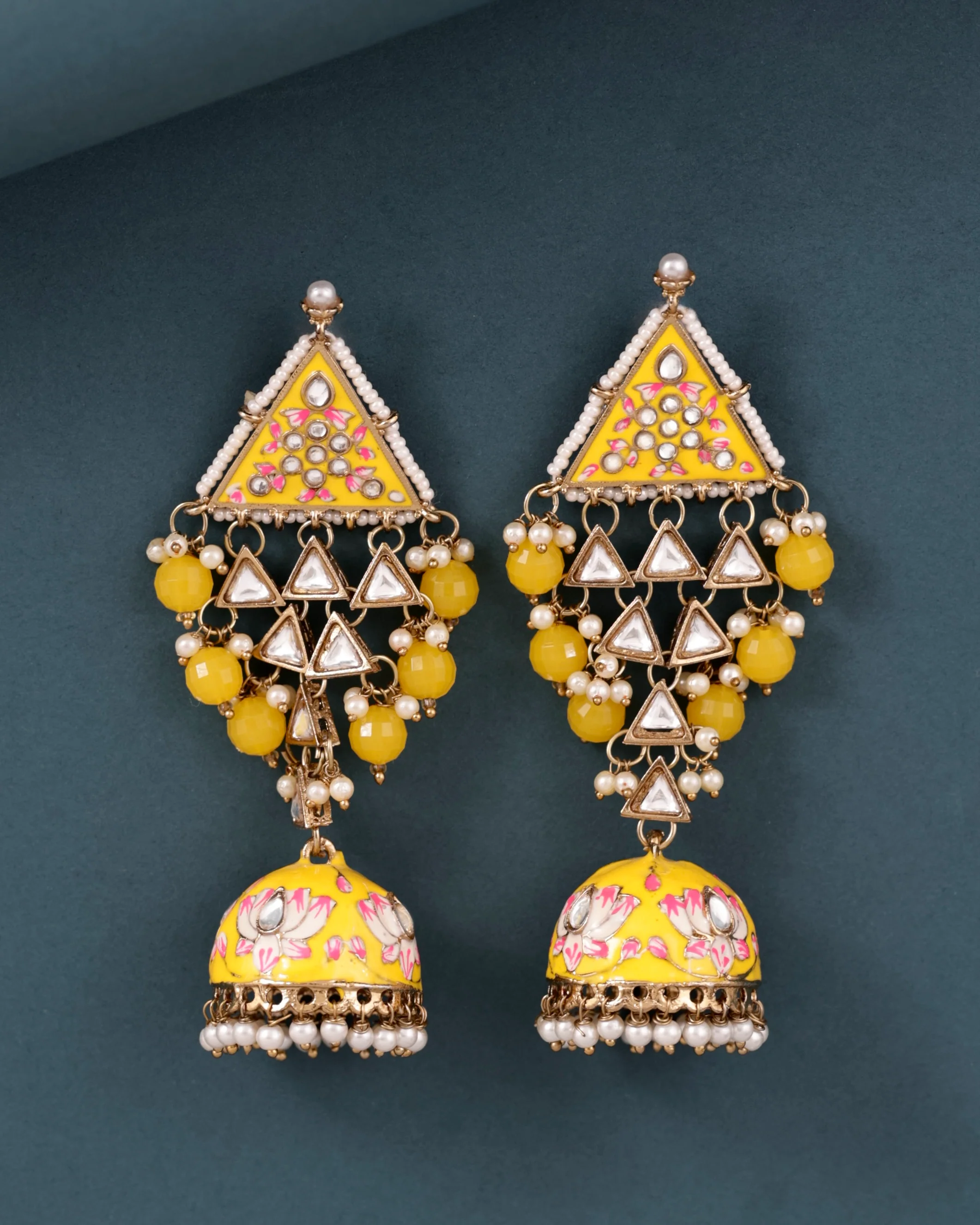 Yellow Tisha Meenakari Jhumka - Image 3