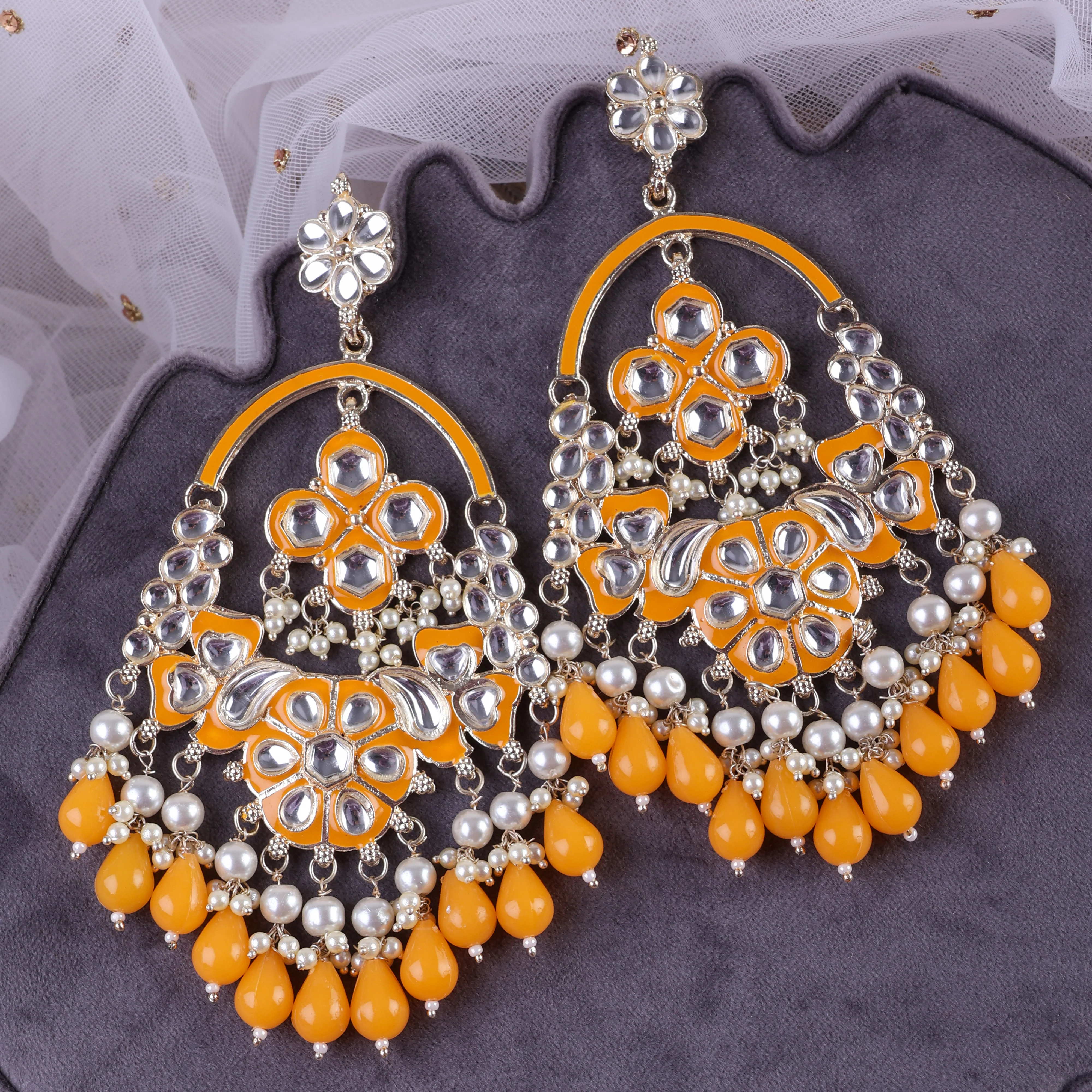 Yellow Rajvee Meena Chandbali - Image 4