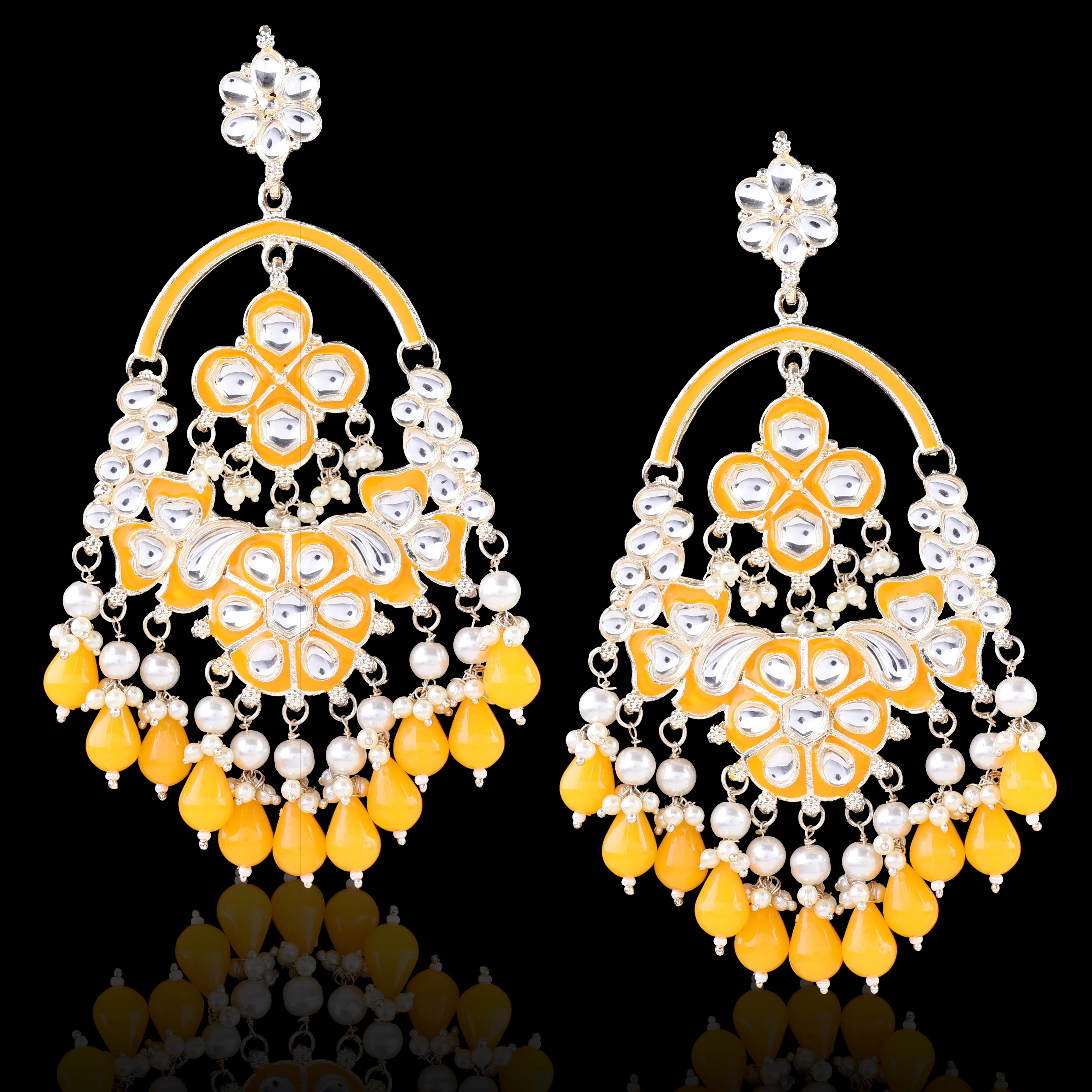Yellow Rajvee Meena Chandbali - Image 5