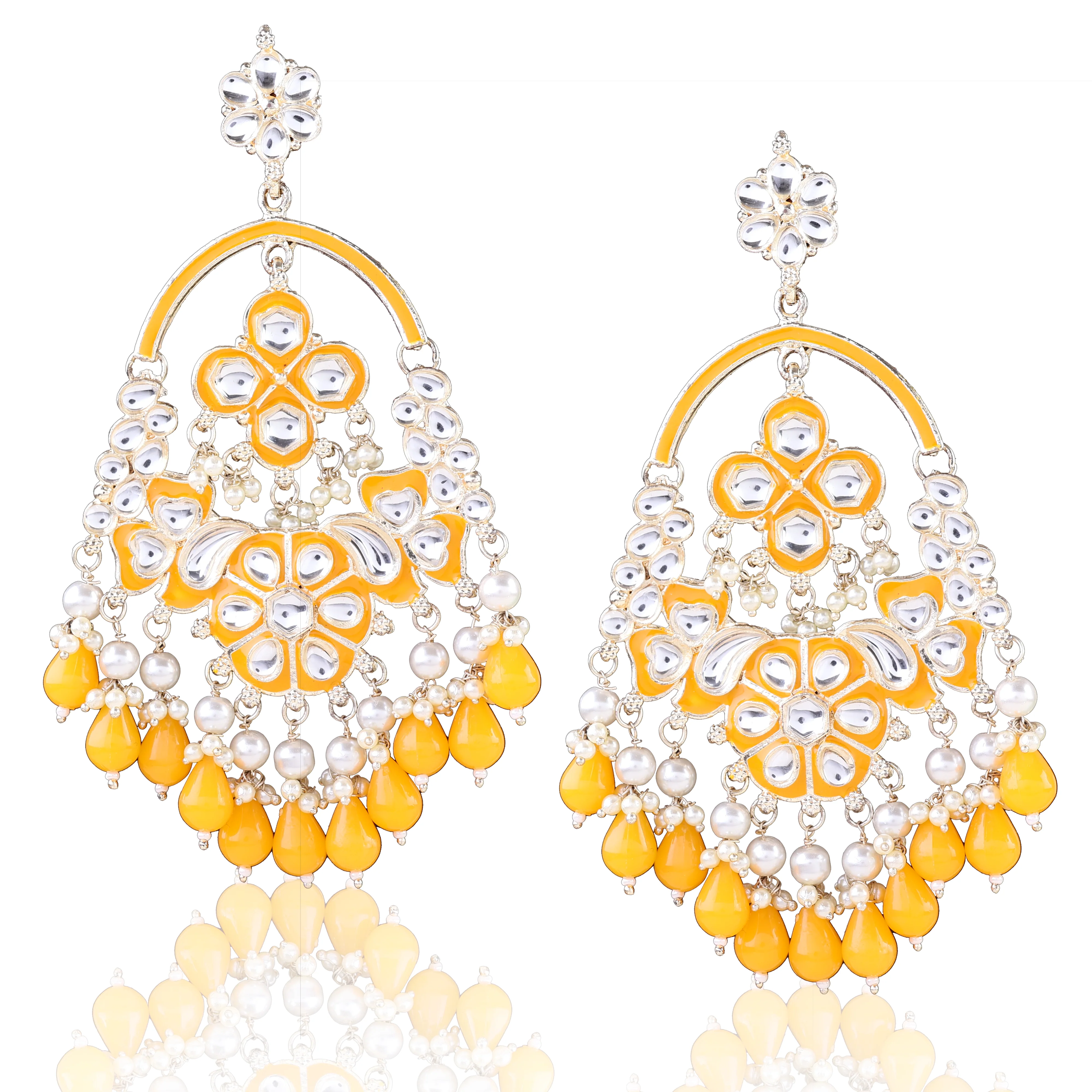 Yellow Rajvee Meena Chandbali - Image 6