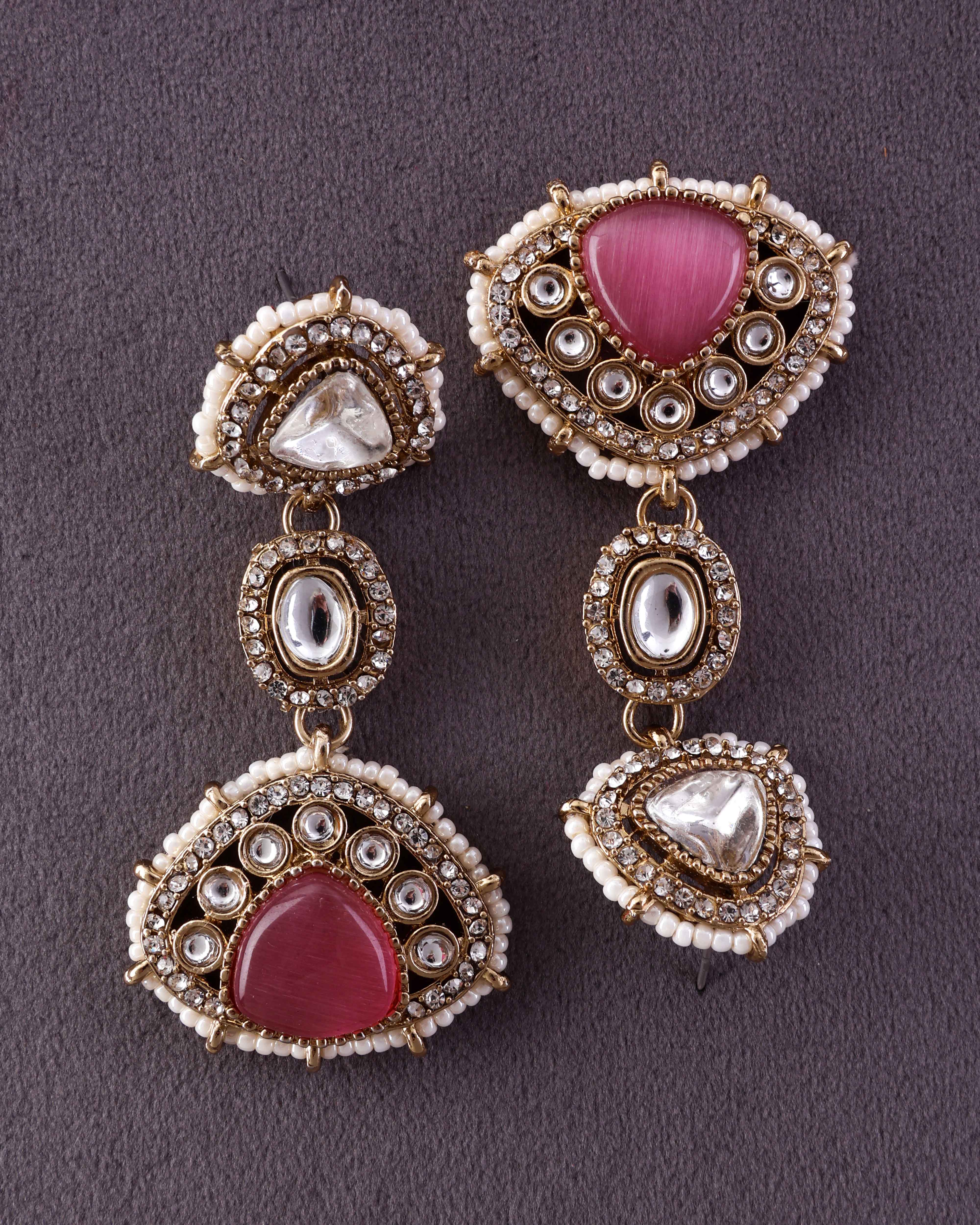 Blush Rania Premium Designer Zircone Polki Dupe Earring - Image 5